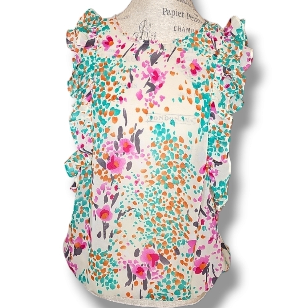 Lo❤️Posh Multicolored Printed Sheer Short Sleeve Top - Size Large